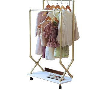 Child Clothes Rack, Kids Garment Rack Dress-up Closet, Rolling Pipe Open Clothing Rack with Wood Storage Shelf