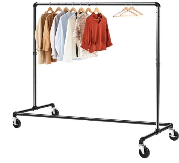 Z Base Garment Rack Industrial Clothing Rack Rolling Clothing Coat Rack Holder on Wheels with Brakes Commercial Grade Metal Diy