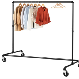 Z Base Garment Rack Industrial Clothing Rack Rolling Clothing Coat Rack Holder on Wheels with Brakes Commercial Grade Metal Diy