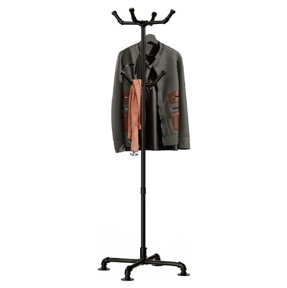 Industrial Metal Pipe Coat Rack Stand Freestanding with 6 Hooks Heavy Duty Sturdy Coat Racks for Entryway Hallway Bedroom