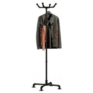 Industrial Metal Pipe Coat Rack Stand Freestanding with 6 Hooks Heavy Duty Sturdy Coat Racks for Entryway Hallway Bedroom