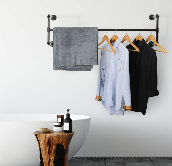 Clothes Rack Industrial with 3 Hooks Wall Mounted Garment Rack Heavy Duty Iron Garment Bar Clothes Hanging for Laundry Room