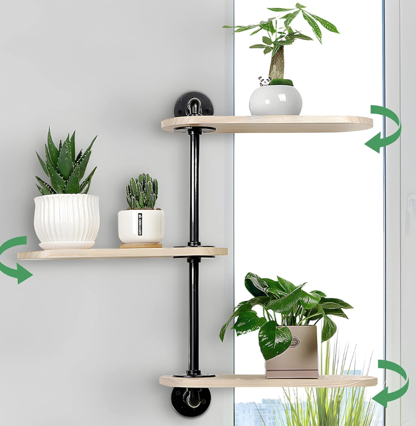 Rotating Window Plant Shelves for Optimal Light Exposure, Wooden Window Shelf for Plants, Stylish and Functional Plant Stand