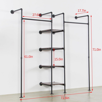 Wall Mounted Industrial Pipe Heavy Duty Clothes Rack Clothing Rods for Hanging Clothes