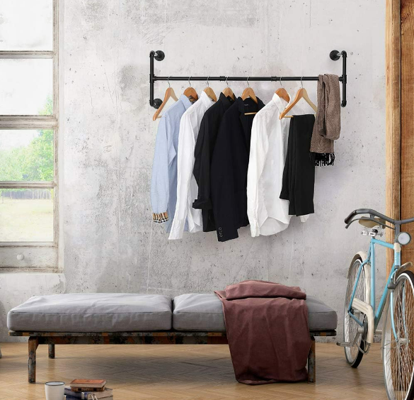 Clothes Rack Industrial Wall Mounted Hanger Space-saving Heavy Duty Detachable Bar Metal Storage Holders & Racks Clothing Rack