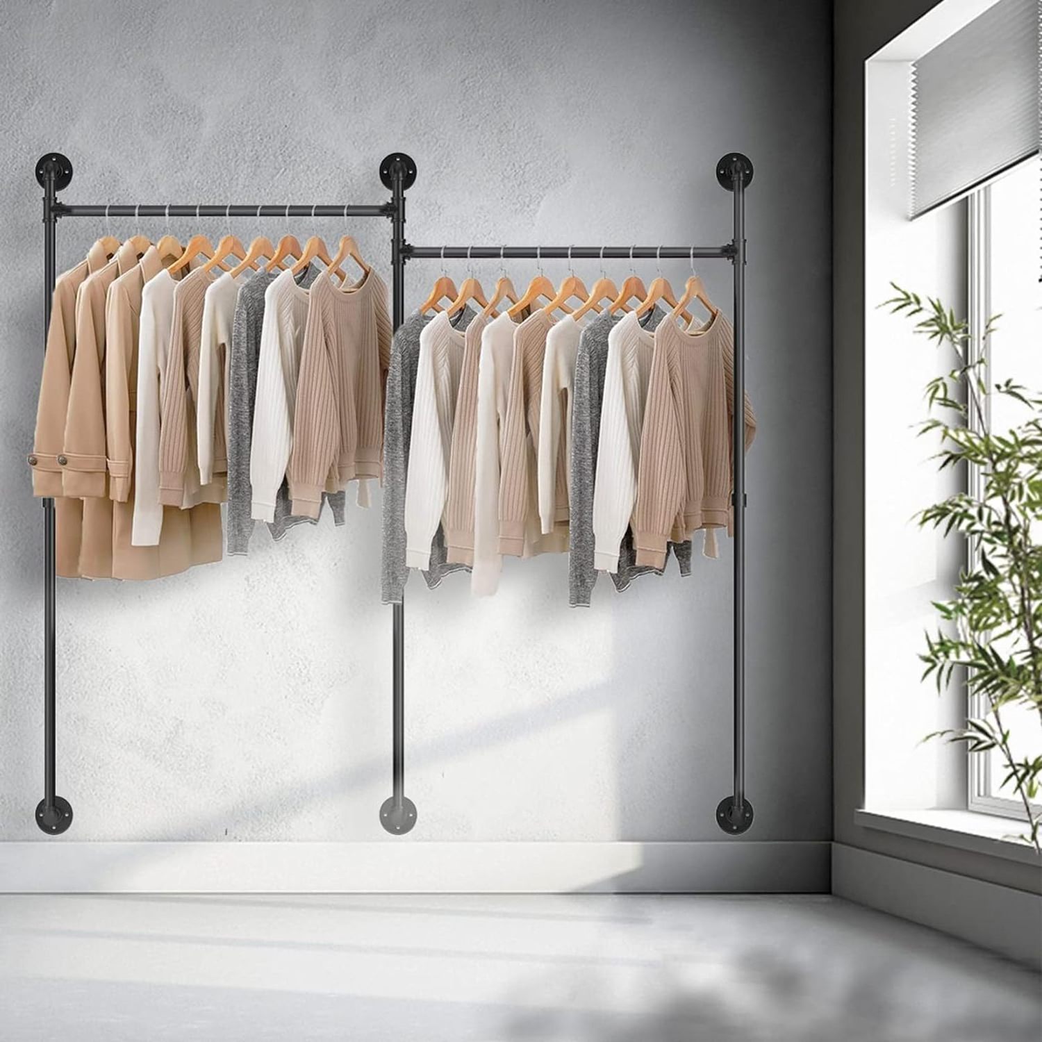 Large Cloth Hanging Rail Stand Pipe Clothing Drying Rack Heavy Duty Dress Storage Shelf for Laundry Room Home Store