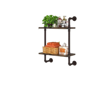 Industrial Pipe Floating Bathroom Shelves  Rustic Wood Wall Mounted Shelf Storage Rack Sundries Holder for Kitchen Office