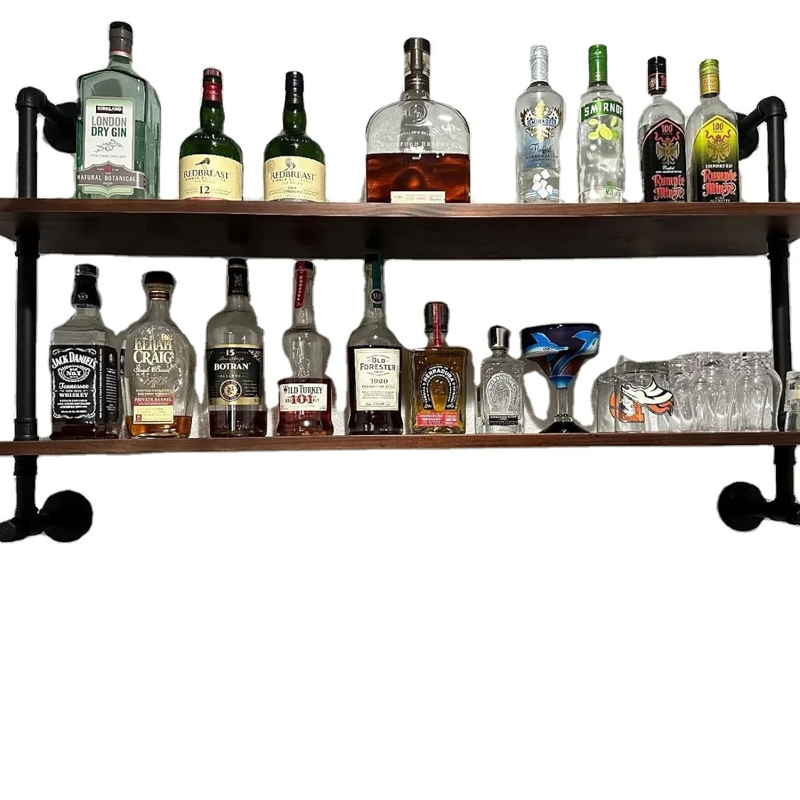 Industrial Pipe Shelf with Solid Wood Boards Industrial Floating Wall Shelf Rustic 2 Tier Shelf for Kitchen Living Room