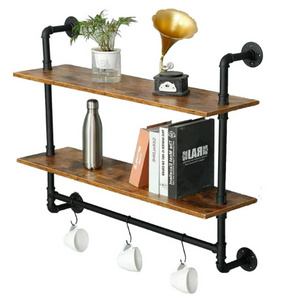 Wall Shelf Rustic Bathroom Rack with Hooks Modern Floating Shelve with Towel Bar Farmhouse Living Room Shelving Unit Storage