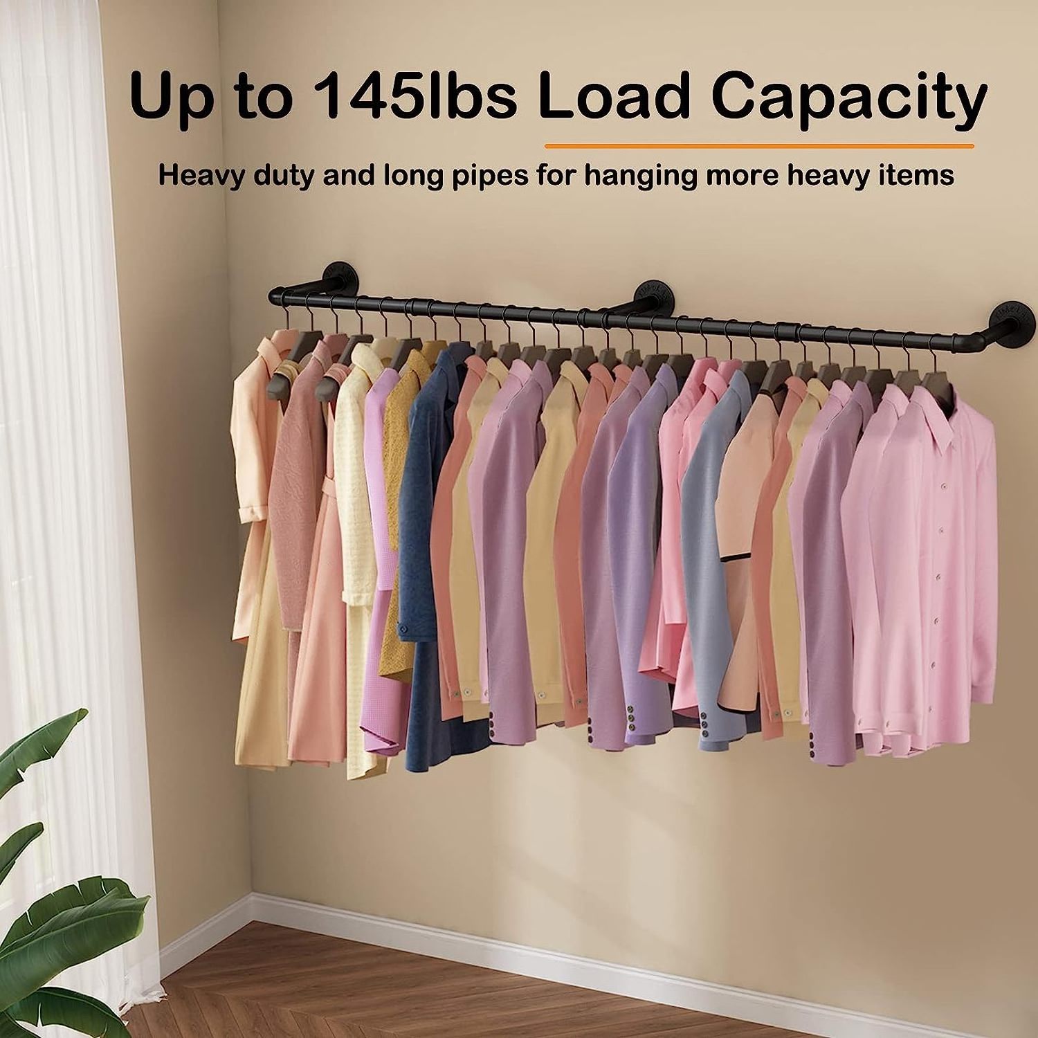 Wall Mounted Industrial Pipe Space Saver Hanging Clothes Rack Detachable Garment Rack Multi-Purpose Hanging Rod for Closet