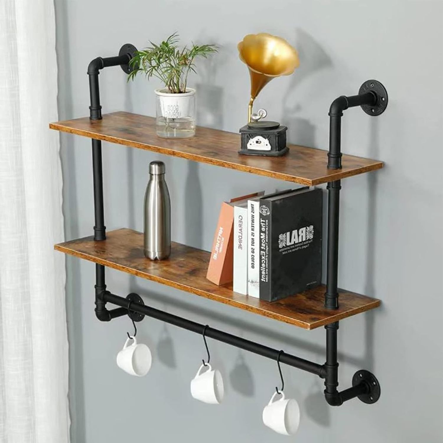 Wall Shelf Rustic Bathroom Rack with Hooks Modern Floating Shelve with Towel Bar Farmhouse Living Room Shelving Unit Storage