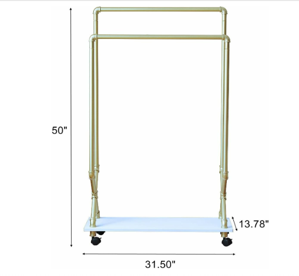 Kids Garment Rack Dress-up Closet, Rolling Pipe Open Clothing Rack with Wood Storage Shelf,Children Rack with 2 Hanging Rods