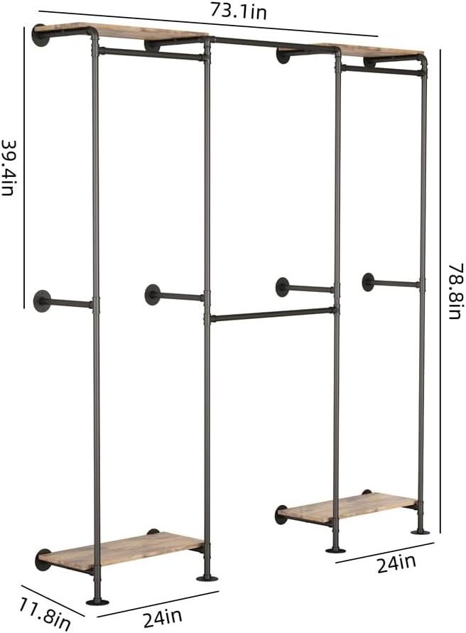 Industrial Pipe Clothing Rack Wall Mounted Clothing Rack for Hanging Clothes Adjustable Corner Clothes Rack with Shelves