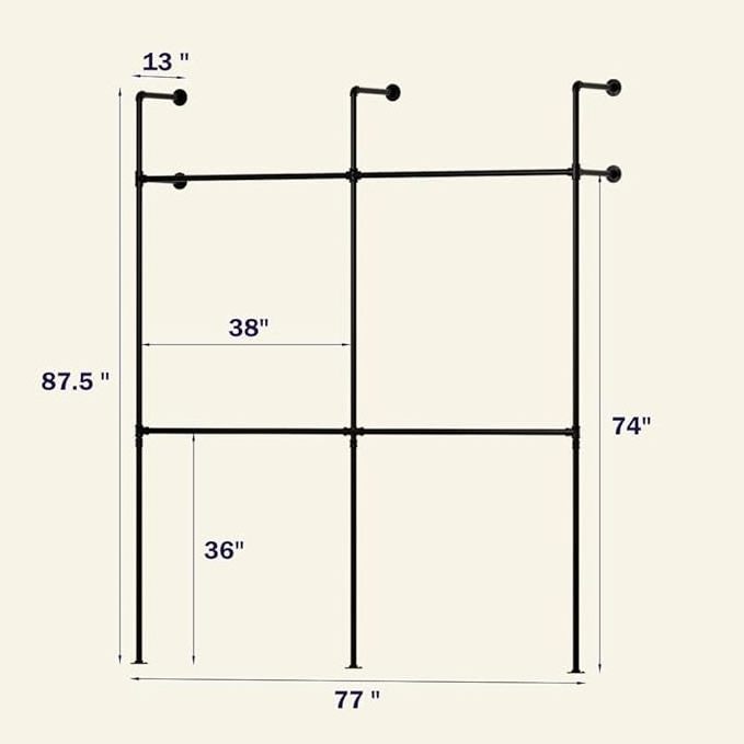 Industrial Pipe Clothing Rack Height Adjustable Garment Rack for Hanging Clothes,Heavy Duty Iron Clothes Rack with Double Rods