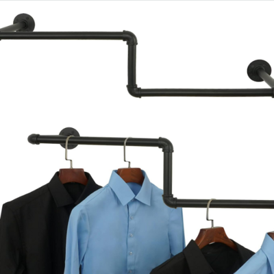 Industrial Clothing Rack Wall Mounted Garment Rack 37.4 inch Black Malleable Iron Pipe Fitting Closet Rod for Hanging Clothes BestSuppliers