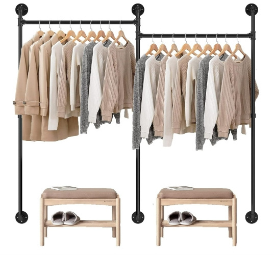 Large Cloth Hanging Rail Stand Pipe Clothing Drying Rack Heavy Duty Dress Storage Shelf for Laundry Room Home Store