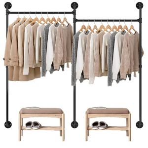 Large Cloth Hanging Rail Stand Pipe Clothing Drying Rack Heavy Duty Dress Storage Shelf for Laundry Room Home Store