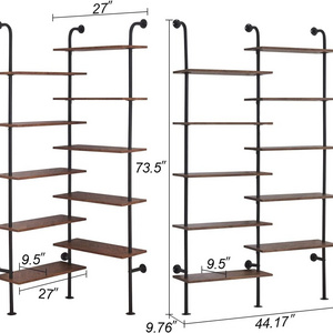 Bookshelf,10-Tier L Shaped, Industrial Wall Mount, Modern Bookcase with Metal Frame and Wood, Industrial Corner Pipe Shelf