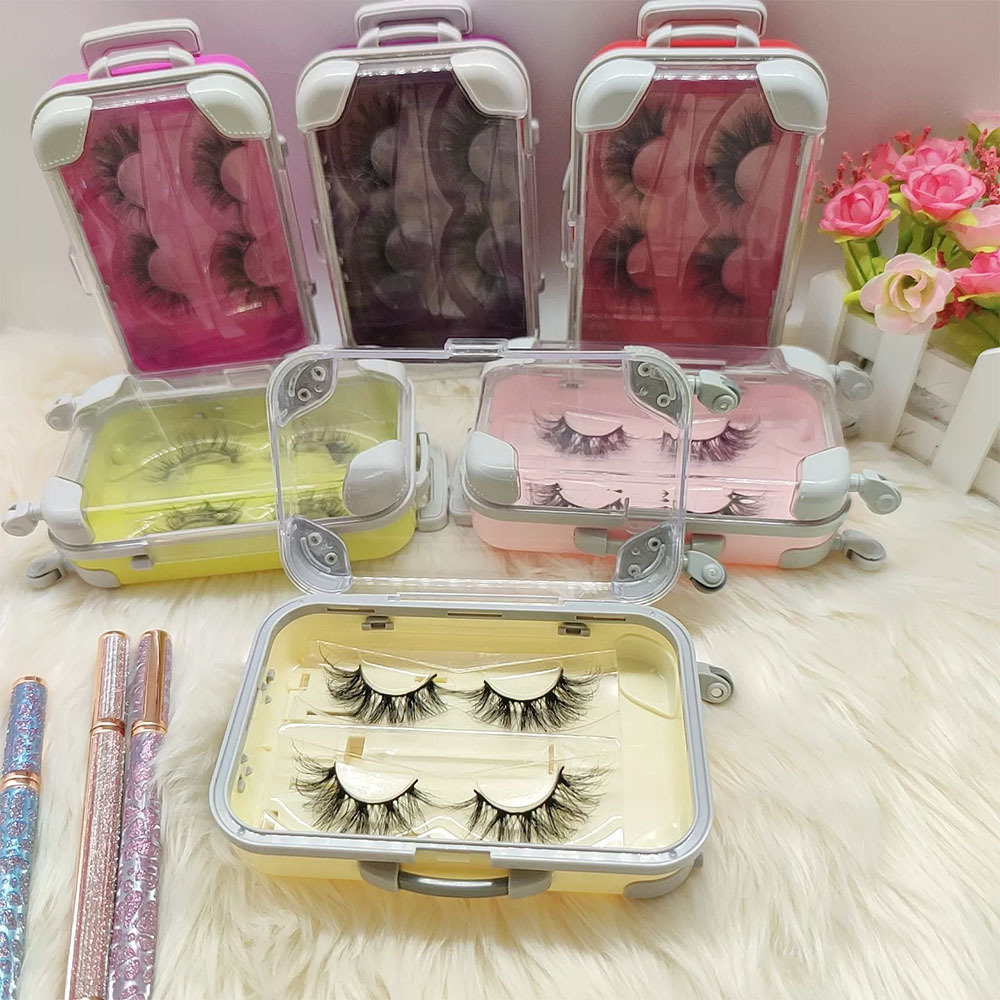 Luggage Eyelash Packaging Case Mini Suitcase 3d Mink Lashes Storage Box Plastic Fashion Handbag Suitcase Empty Lash Box vendor