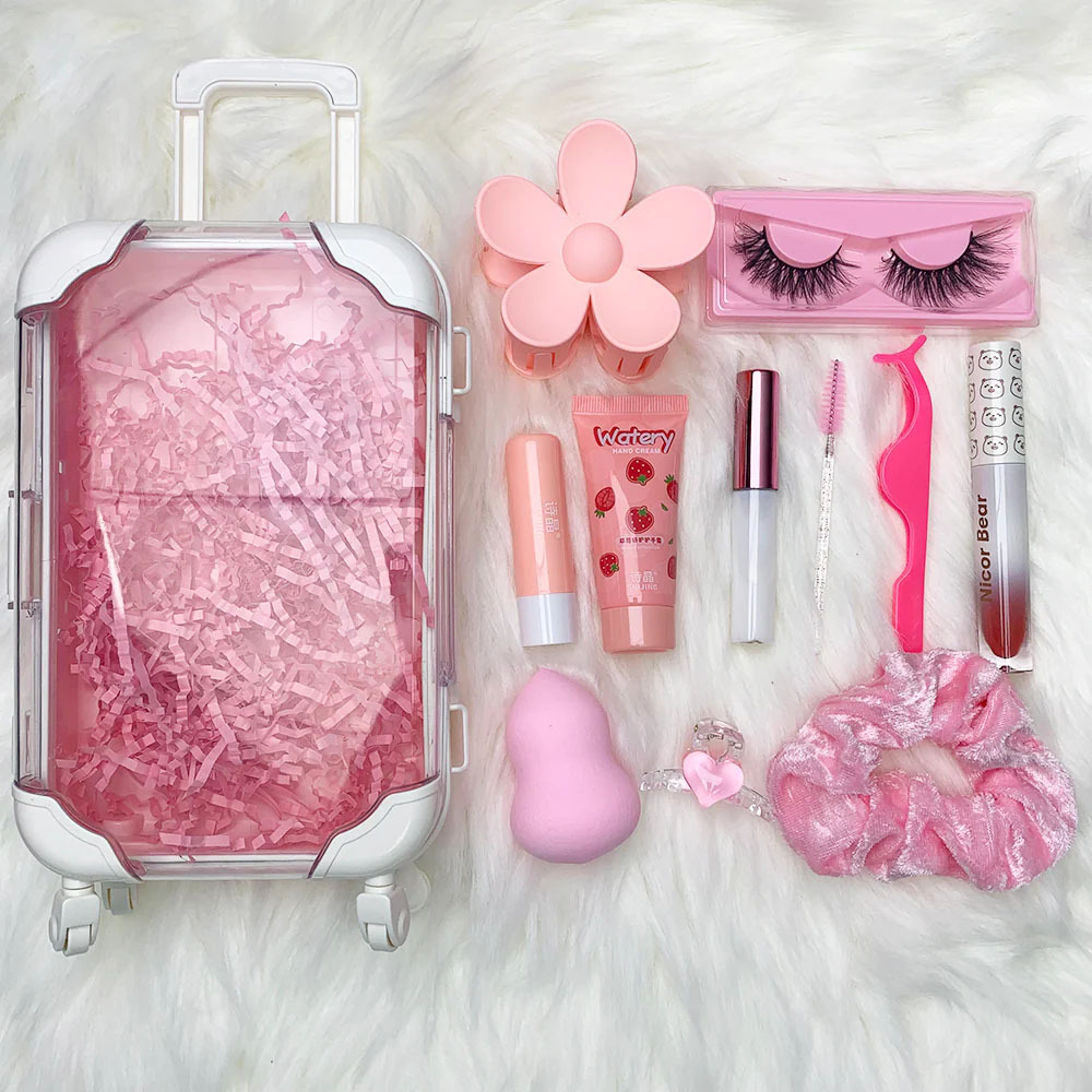 Luggage Eyelash Packaging Case Mini Suitcase 3d Mink Lashes Storage Box Plastic Fashion Handbag Suitcase Empty Lash Box vendor