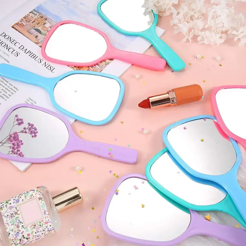 Plastic One Side Customized Logo Square Shaped Cosmetic Pink Hand Mirrors Wholesale Bulk Makeup Handheld Mirror