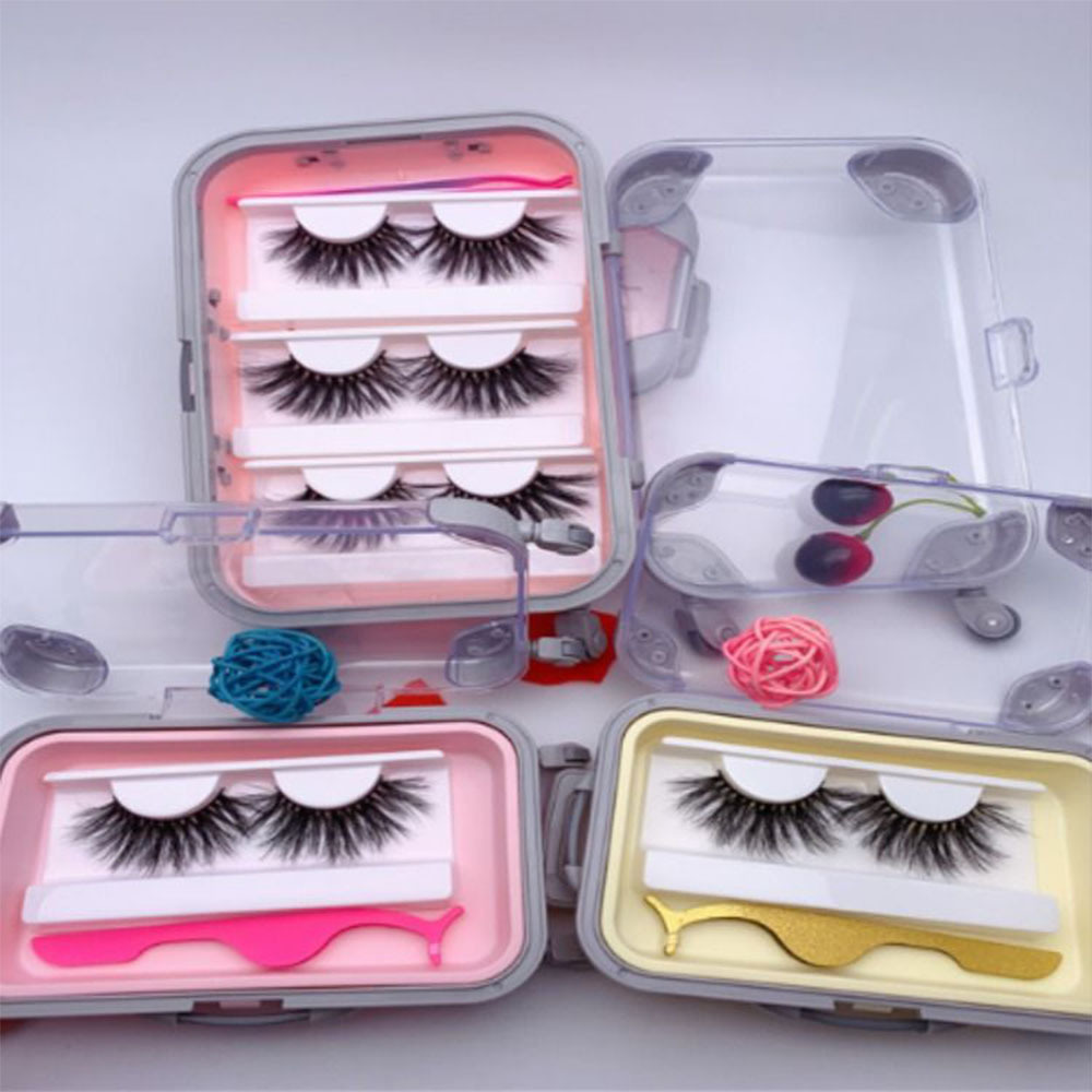 Dramatic 20mm Winged Faux Mink Eyelashes Vendor Mini Suitcase Packaging Box Russian Strip Lashes Private Label Plastic Material