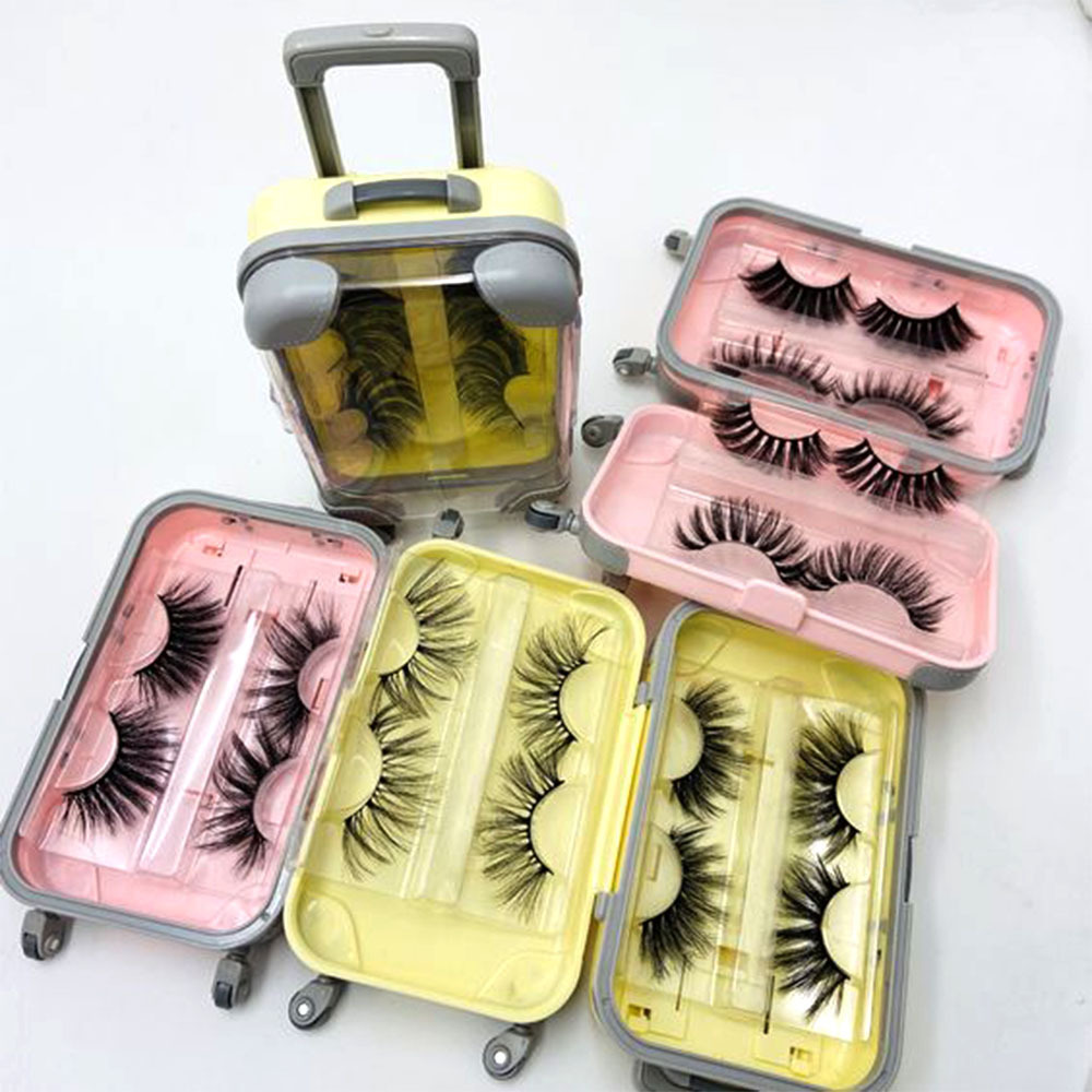 Wholesale new mini suitcase luggage lash packaging case faux mink eyelashes private label custom box logo eyelashes vendor