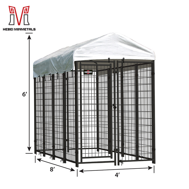 Commercial Outdoor Large Black Metal Crate Pet Enclosure Large Dog House Run Kennel Pet Cage With Roof