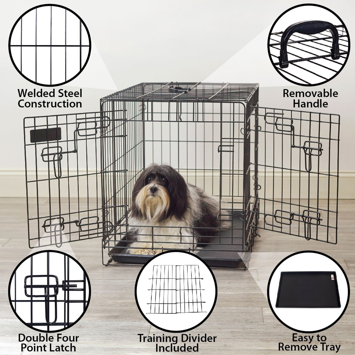 Durable XL Dog Kennel Wire Foldable Powder Coated Dog House Metal Crate Cage Pet Enclosure For Animals