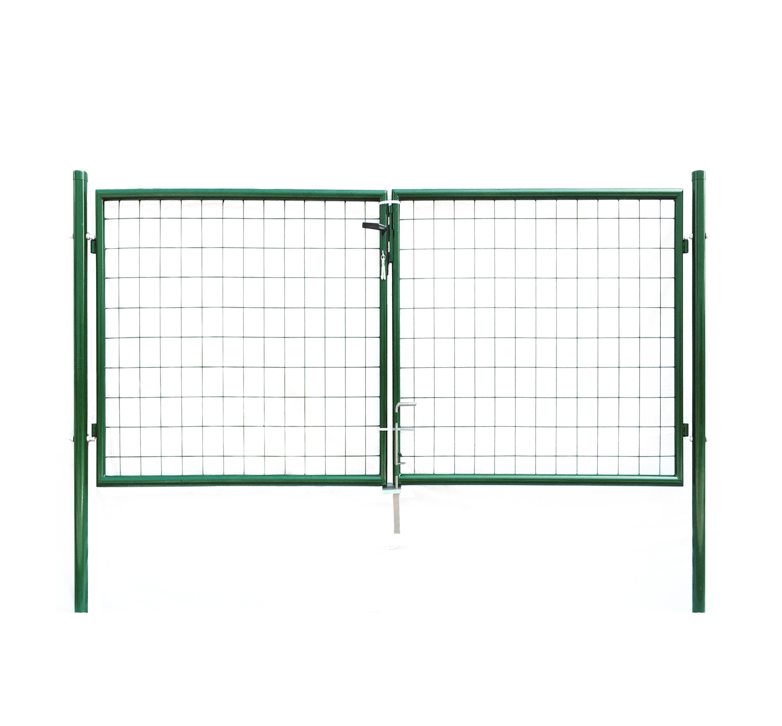 Iron Craft Wire Mesh Fence Double Gate Green Pvc Coated  Europe Economy Garden Gate With Safty Lock Round post