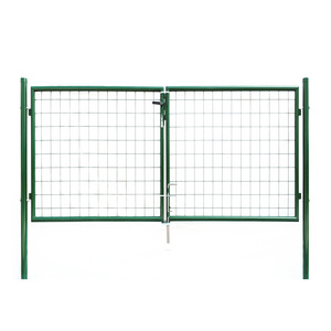 Iron Craft Wire Mesh Fence Double Gate Green Pvc Coated  Europe Economy Garden Gate With Safty Lock Round post