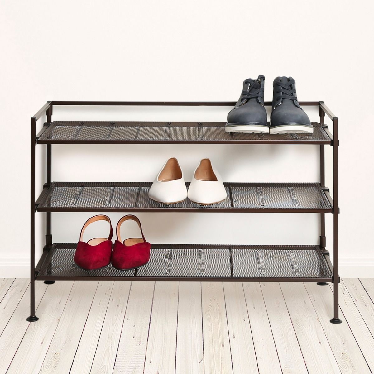 Small Multi-Layer Folding Stackable Metal Iron Shelf Stand Shoe Rack