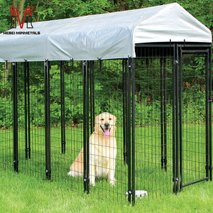 Commercial Outdoor Large Black Metal Crate Pet Enclosure Large Dog House Run Kennel Pet Cage With Roof