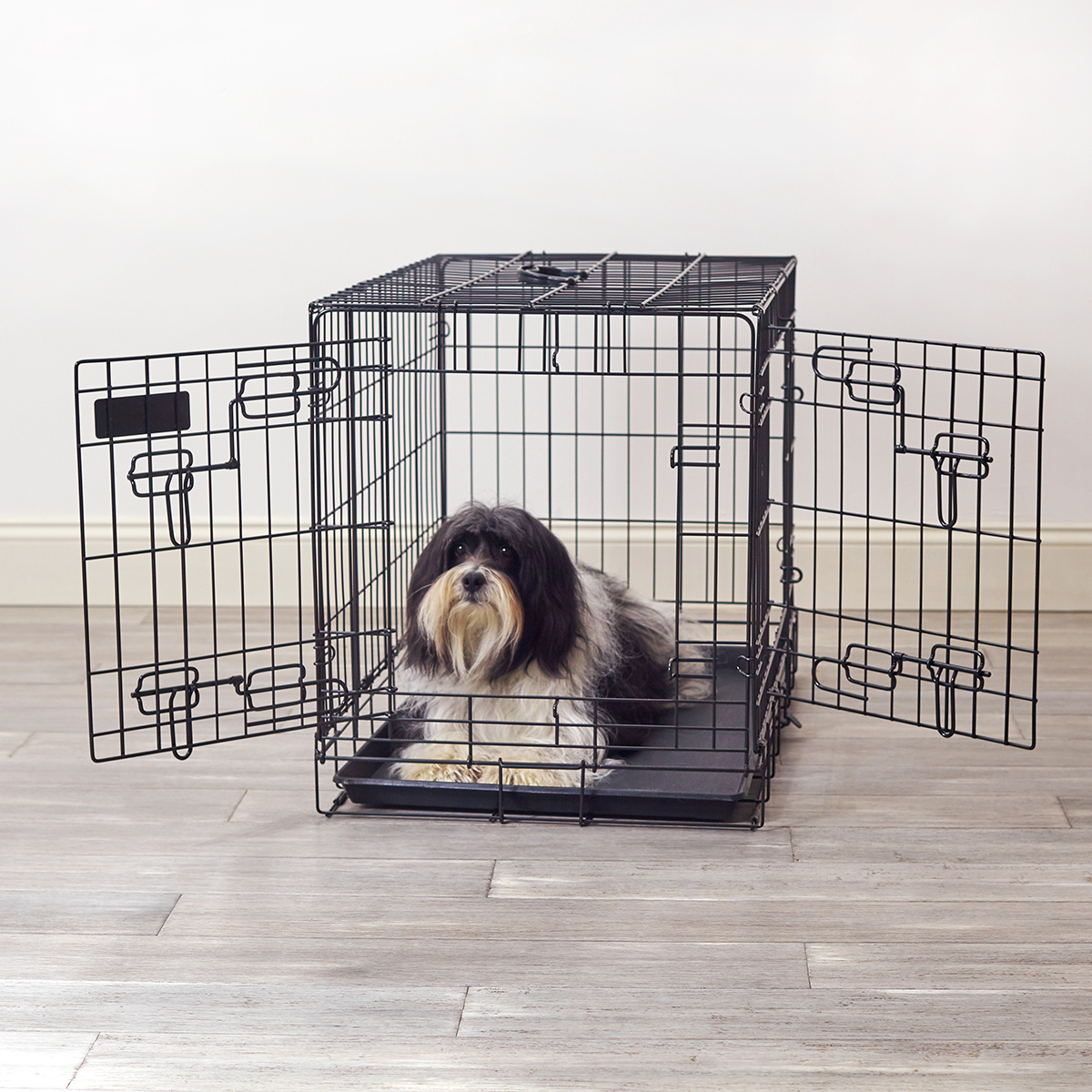 Popular Black Luxury Outdoor Foldable Metal Iron Kennel Dog Cages Crate 2 Doors Pet Kennels