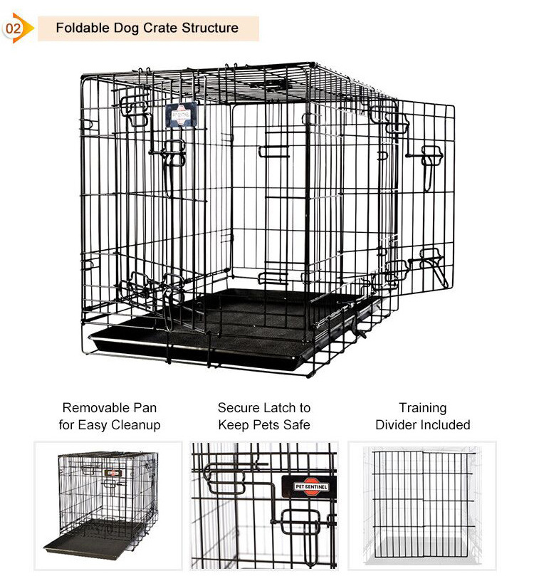 Pet Sentinel Outdoor Kennels Dog Pet Metal Crate Folding Cage Two Door Design Cages for Rabbits