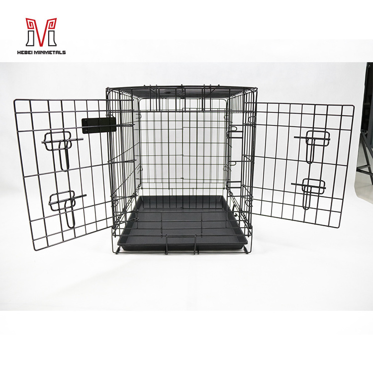 Customized Size Black Wire Double Door Folding Pet Cages Dog Kennels Foldable Dog Collapsible Metal Crate Wholesale