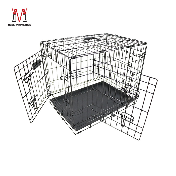 Customized Size Black Wire Double Door Folding Pet Cages Dog Kennels Foldable Dog Collapsible Metal Crate Wholesale