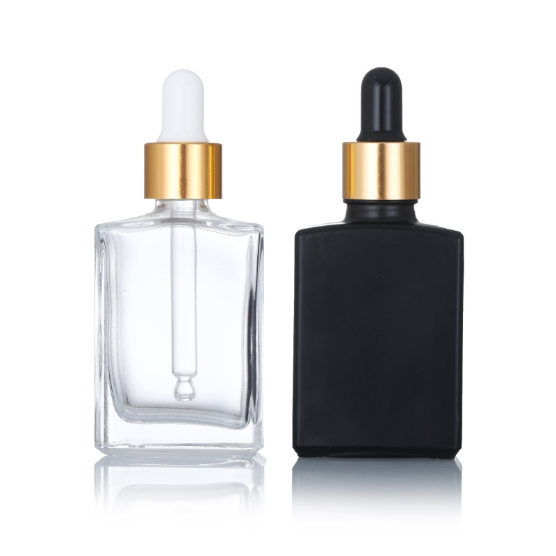 Empty Clear 15ml 30ml 50ml 100ml Square Gold Ring Cosmetic Perfume Essential Hair Serum Oil Glass Dropper Bottle