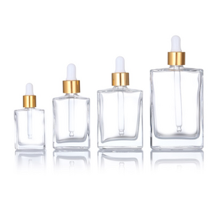 Empty Clear 15ml 30ml 50ml 100ml Square Gold Ring Cosmetic Perfume Essential Hair Serum Oil Glass Dropper Bottle