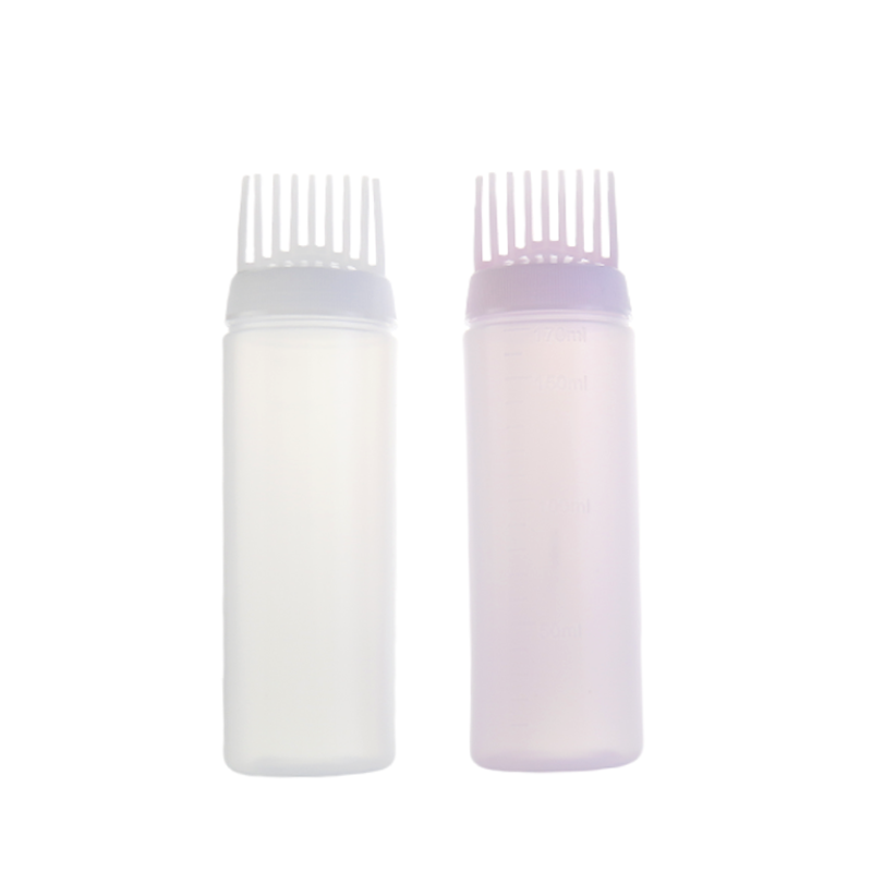 Beauty Salon Hair Dye Dispenser Bottle 180ml 6oz Plastic Hair Dye Applicator Oil Bottle with Silicone Comb Applicator