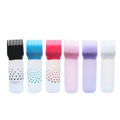 Beauty Salon Hair Dye Dispenser Bottle 180ml 6oz Plastic Hair Dye Applicator Oil Bottle with Silicone Comb Applicator