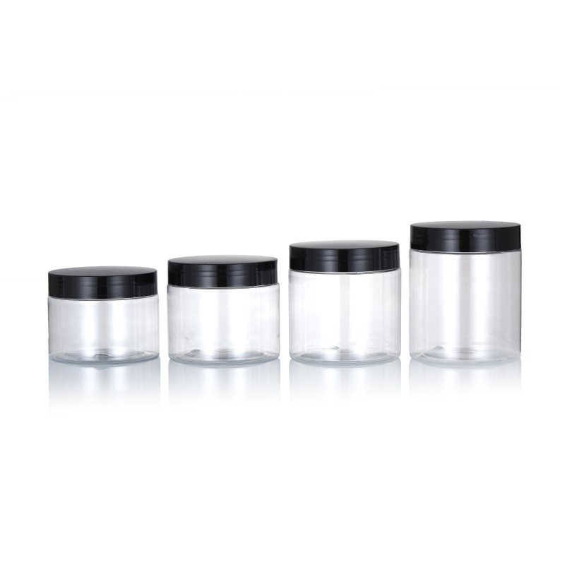 Wholesale Food Packaging 50ml 80ml 100ml 120ml 150ml 180ml 200ml 250ml 300ml PET Plastic Cosmetic Cream Jar with White Black Lid