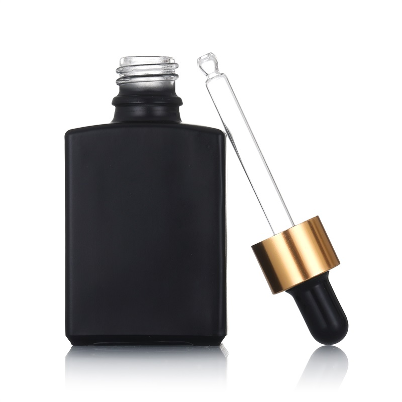 Empty Clear 15ml 30ml 50ml 100ml Square Gold Ring Cosmetic Perfume Essential Hair Serum Oil Glass Dropper Bottle