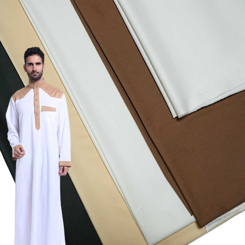 100 Spun Polyester Fabric Woven Plain White Men Arabian Robe Saudi Thobe Muslim Spun Polyester Fabric Toyobo Arab Thobe Fabric