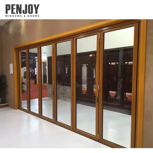 Penjoy  Wood  patio exterior bi-fold doors double glazing solid sliding folding door