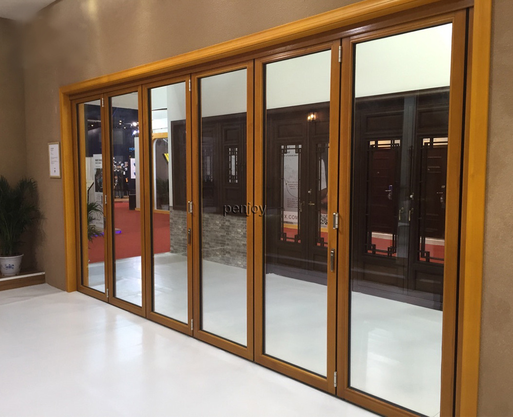 Penjoy order good price exterior bi folding door external patio wood folding glass door