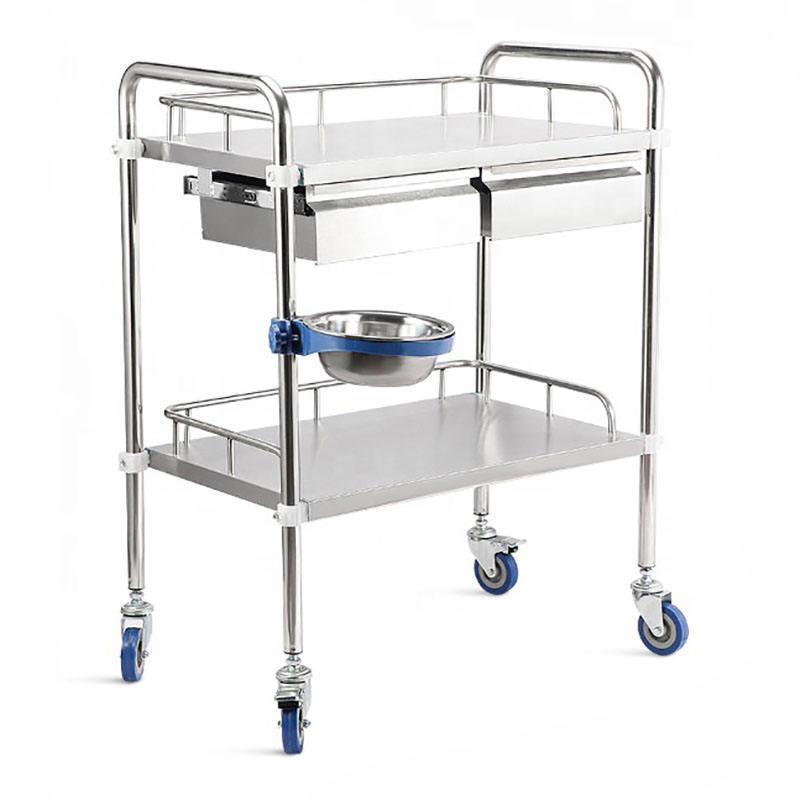 Low Price Promotion Stainless Steel Emergency Treatment Trolley Hospital Cart  With Wheels