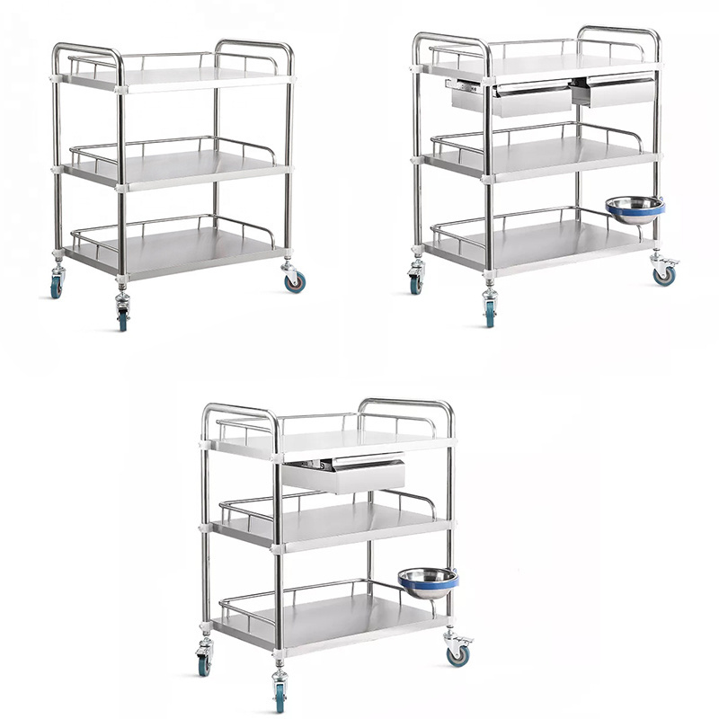 Low Price Promotion Stainless Steel Emergency Treatment Trolley Hospital Cart  With Wheels