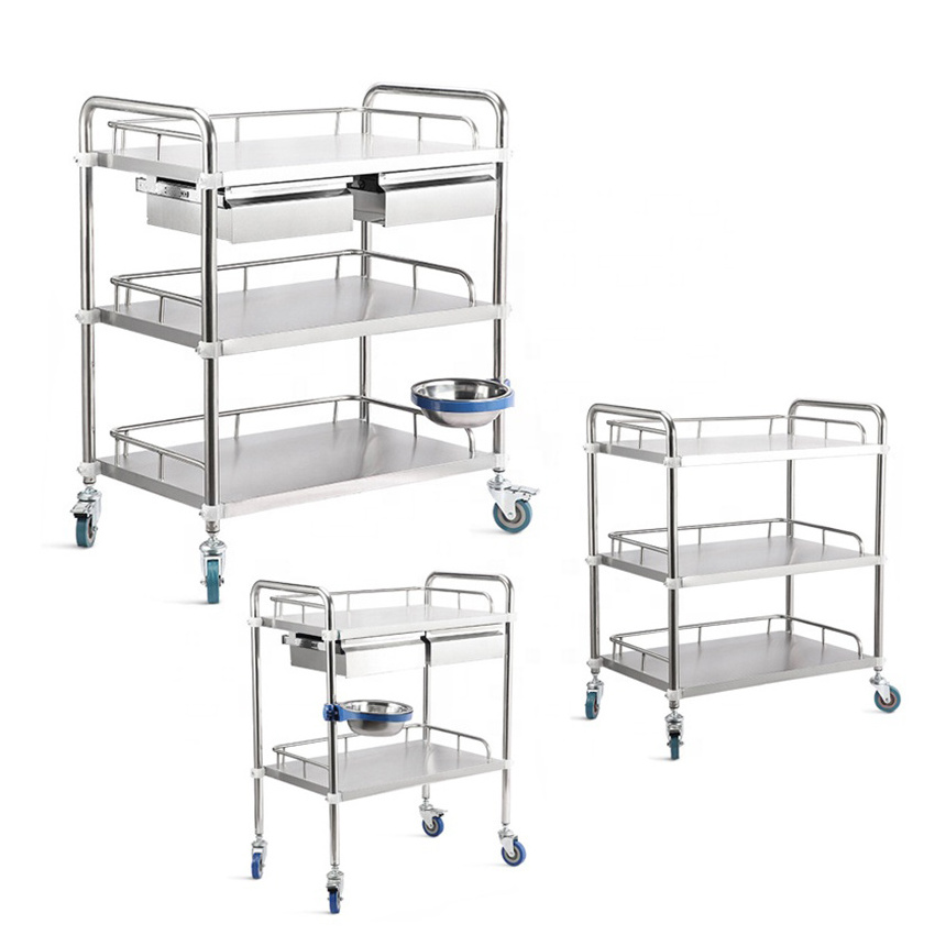 Low Price Promotion Stainless Steel Emergency Treatment Trolley Hospital Cart  With Wheels