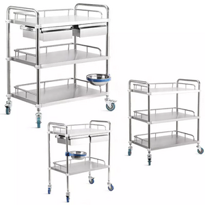 Most popular medical stainless steel cart trolley hospital trolleys with triple drawer